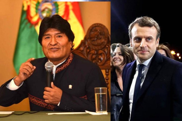 Evo Morales felicitó este lunes a Emmanuel Macron. Foto: EFE y ABI