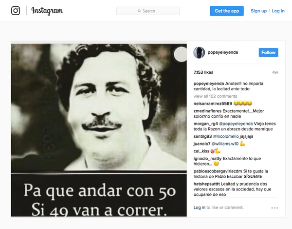 Popeye rinde tributo a Escobar en las redes sociales