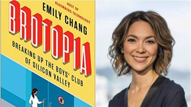 La portada del libro y la autora, Emily Chang.