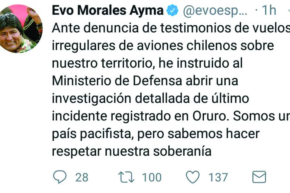 Evo pide investigar supuestos vuelos chilenos en el territorio