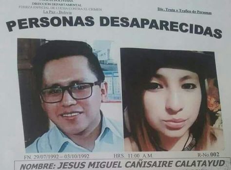 El anuncio de la desaparición de Jesús Cañisaire y Carla Bellott