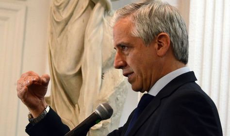 El vicepresidente Álvaro García Linera en conferencia de prensa. 