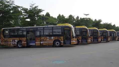 La flota de buses del servicio PumaKatari. 