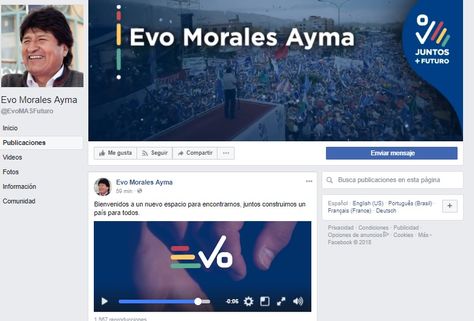 El nuevo perfil del presidente Evo Morales en Facebook. 