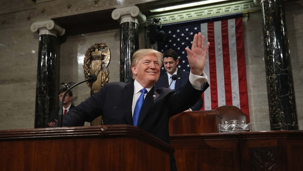 El presidente de los Estados Unidos, Donald Trump, durante su primer discurso sobre el Estado de la Unión. (REUTERS)
