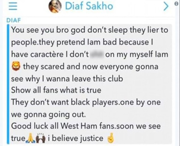 La denuncia de Diafra Sakho a través de Snapchat