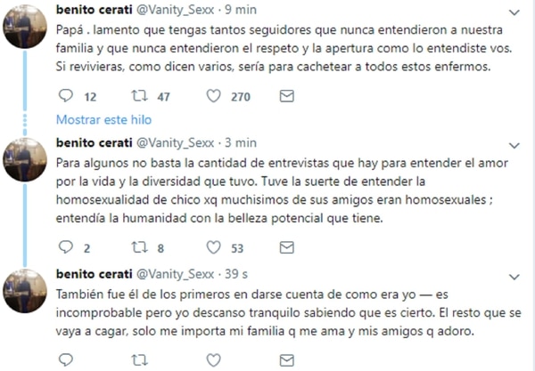 El descargo de Benito Cerati tras contar que es gay