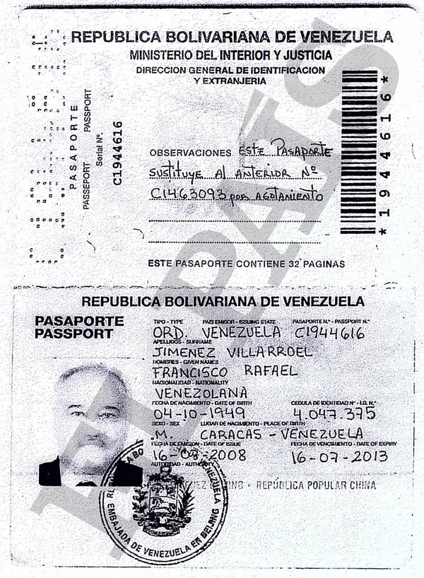 Pasaporte que adjuntó para abrir su cuenta en la Banca Privada d’Andorra (BPA) el directivo de PDVSA Francisco Javier Jiménez Villarroel (Crédito: El País)