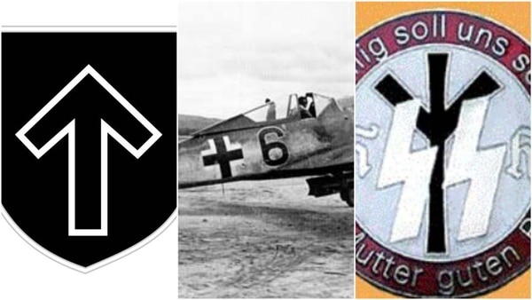 La runa ‘Tyr’ utilizada por los nazis, la Cruz Báltica y la Runa Leben en una insignia del programa Lebensborn