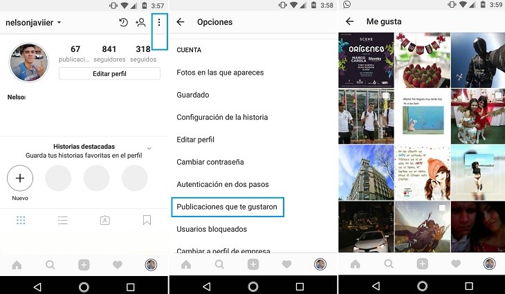Ver publicaciones que me gustaron en Instagram