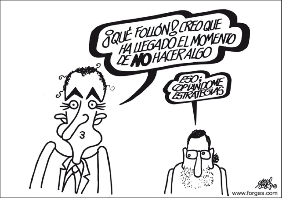 El humorista gráfico siempre ha ofrecido su interpretación del momento político. En este dibujo, publicado en 2010, dos años después de que estallara la crisis económica, critica con humor la inacción del Gobierno, encabezado por Zapatero, y de la oposición.