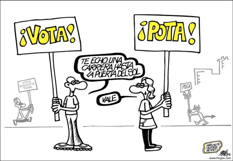 El 15M y el terremoto político que provocó no pasaron inadvertidos a Forges, que reflejó en sus dibujos al movimiento desde el inicio.