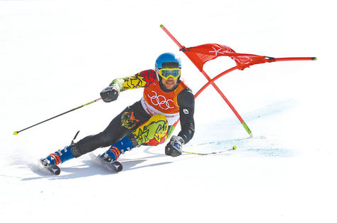 Simon Breitfuss durante la prueba del eslalon gigante, ayer en los Juegos Olímpicos de Pyeongchang. Foto: AFP