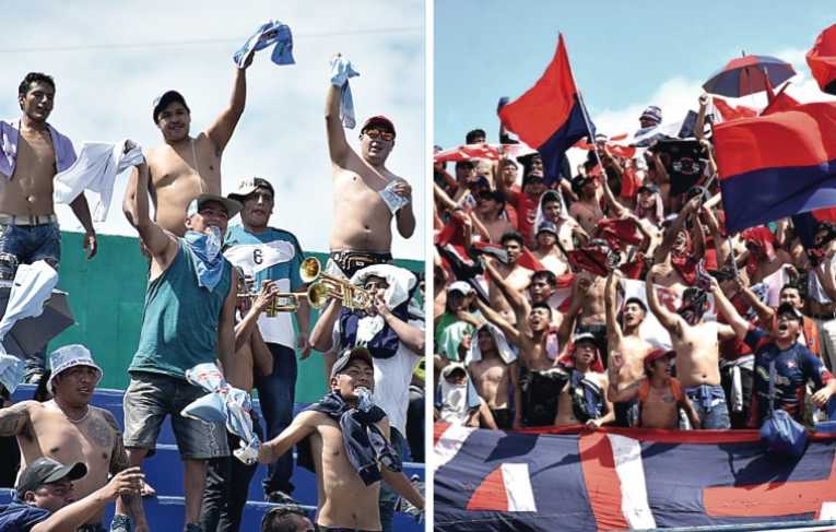 LA EMOCIÓN DE LOS HINCHAS TANTO DE AURORA COMO DE WILSTERMANN, POCO ANTES DEL COMIENZO DEL CLÁSICO EN EL TRÓPICO. DICO SOLÍS