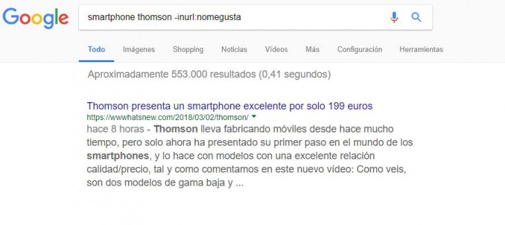 Buscando resultados ignorando un dominio específico