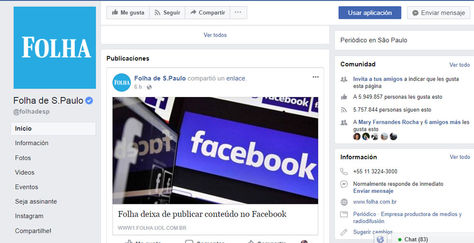 La última publicación del diario Folha de Sao Paulo en su cuenta de Facebook.