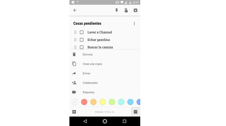 Eliminar tarjeta Google Keep