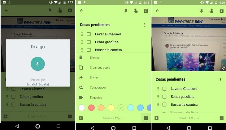 Agregar color tarjeta Google Keep