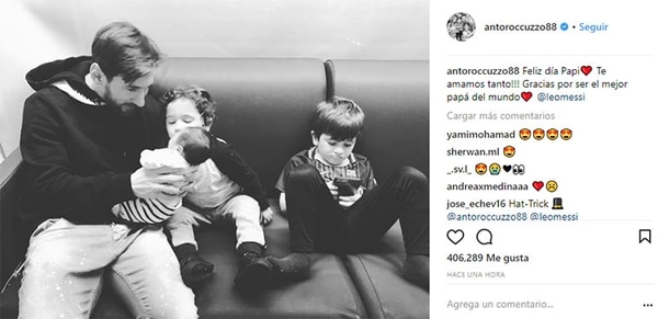 “Feliz día Papi. Te amamos tanto!!! Gracias por ser el mejor papá del mundo”, escribió Antonela Roccuzzo en su Instagram.