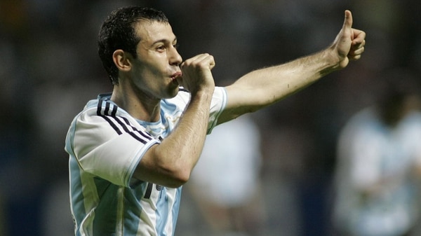 Javier Mascherano celebrando su segundo gol con la Selección ante Perú en la Copa América 2007