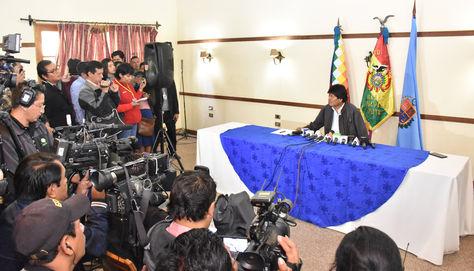 El presidente Evo Morales en conferencia de prensa en la ciudad de Cochabamba. Foto: ABI