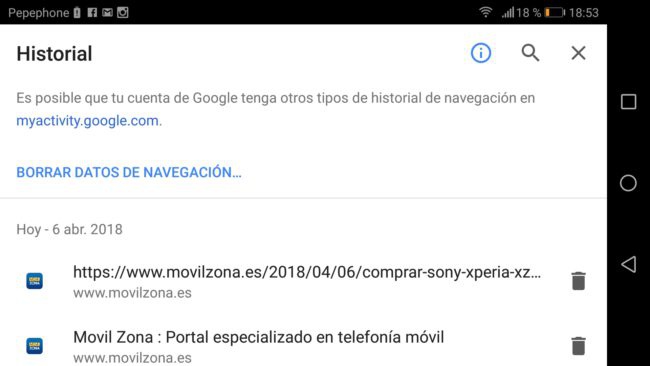 Historial de navegación de Google Chrome