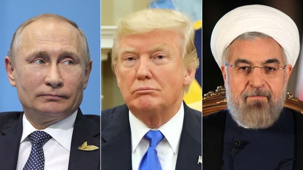 Vladimir Putin, Donald Trump y Hasan Rohani, presidente de Irán