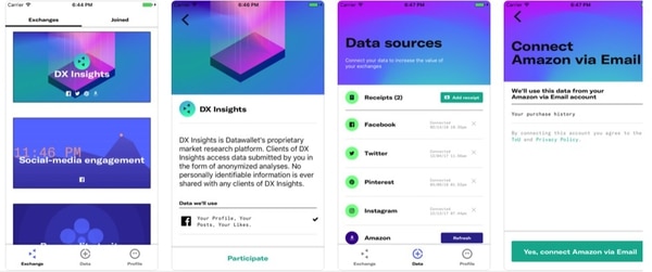 Data Wallet (disponible para iOS y Android) propone que los usuarios administren y moneticen sus datos personales