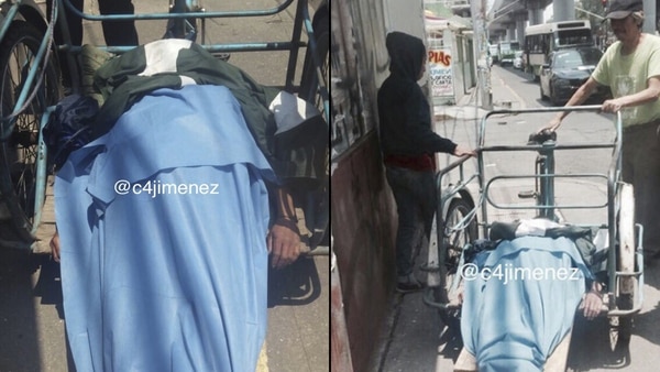 Margarito tuvo que trasladar a su esposa en bicicleta porque nadie le prestó ayuda. (Twitter de @c4jimenez)