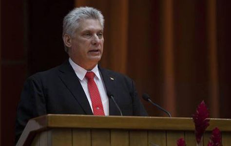 Miguel Díaz-Canel brinda su primer discurso como presidente de Cuba. Foto: Redes Sociales