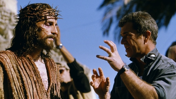 Mel Gibson en el rodaje de la película La pasión de Cristo