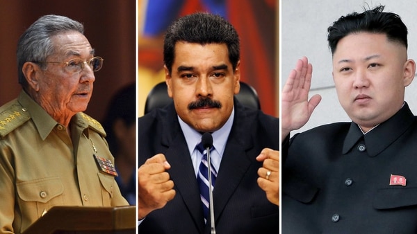 Los dictadores de Cuba, Raúl Castro, de Venezuela, Nicolás Maduro, y de Corea del Norte, Kim Jong-un