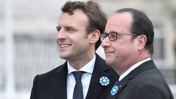 Macron junto a su predecesor, Hollande