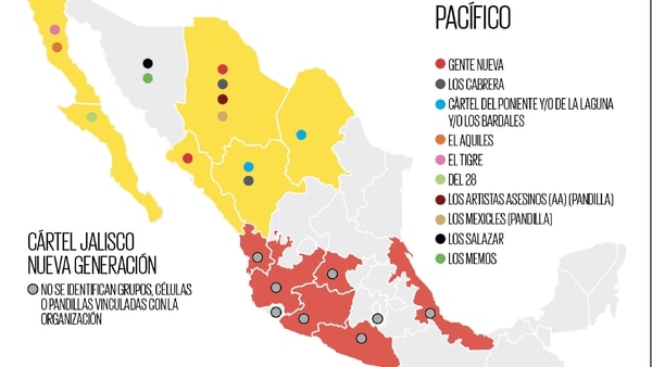 La geografía de los grupos que operan bajo el mando del Cártel de Sinaloa.