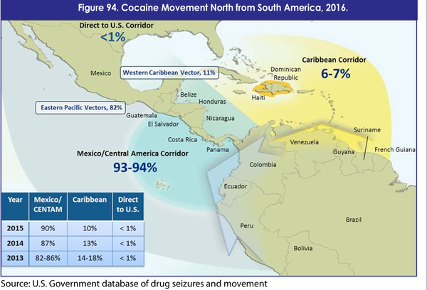 La DEA tiene identificadas las rutas más intensivas de trasiego de droga en los mares americanos.