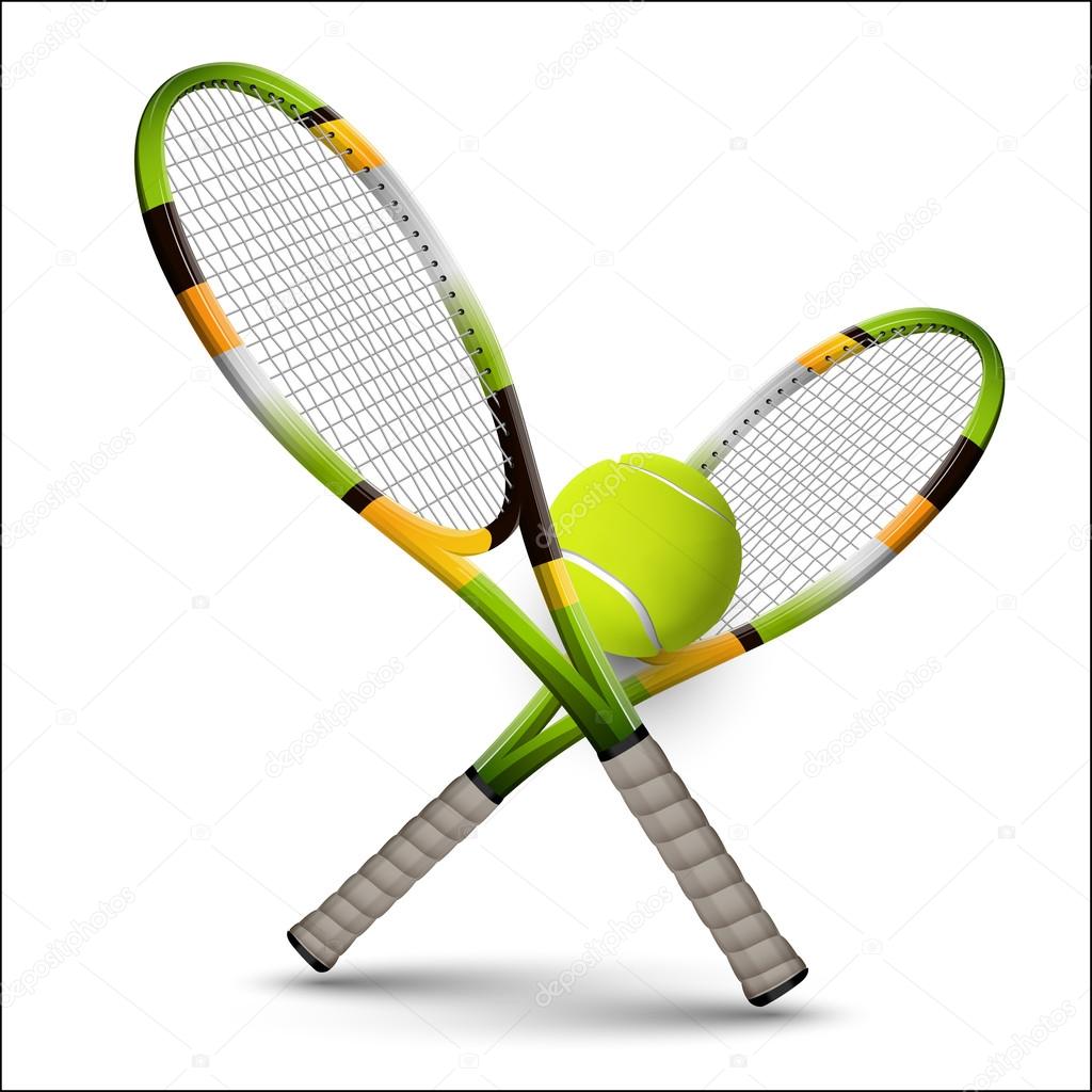 Símbolos de tenis Raquetas y pelota aislada sobre fondo blanco — Archivo Imágenes Vectoriales