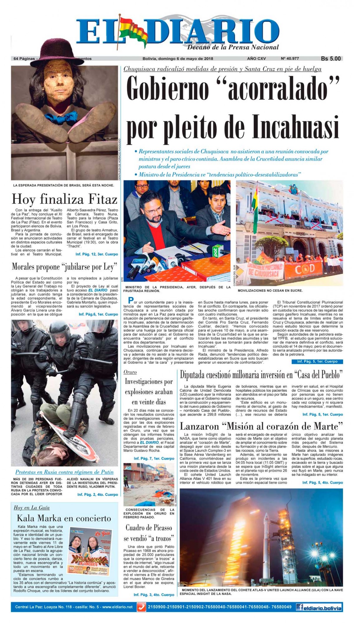 Portadas De Periódicos De Bolivia Del Domingo 6 De Mayo De 2018 – Eju.tv