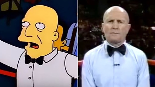 Mills Lane, árbitro de Boxeo, caracterizado en Los Simpsons