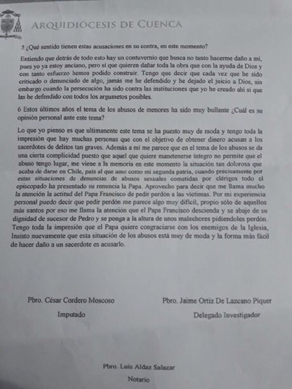 La declaración del padre acusado, César Cordero Moscoso