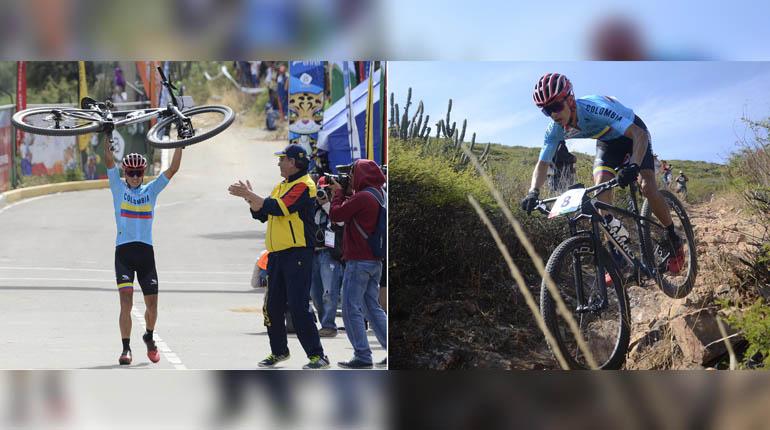 El colombiano Fabio Castañeda al finalizar la prueba (izq.) y en el recorrido de la prueba en el cerro de San Pedro. | José Rocha