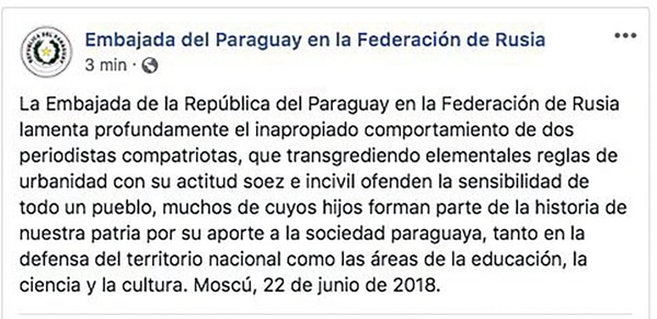 El comunicado de la embajada de Paraguay en Rusia