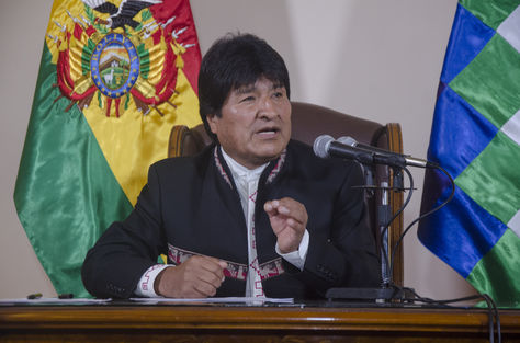 Presidente Evo Morales en una conferencia de prensa sobre su viaje a Rusia, Países Bajos y China.