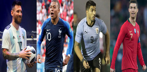 (De izq. a der.) Lionel Messi, Kylian Mbappé, Luis Suárez y Cristiano Ronaldo