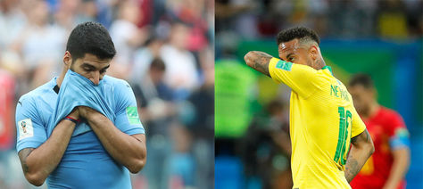 Luis Suárez, de Uruguay, y Neymar Jr, de Brasil, no pudieron conseguir que sus selecciones continúen en la carrera para lograr la Copa Mundial de la FIFA en Rusia. Fotos: EFE