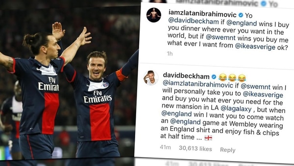 Ibrahimovic y Beckham hicieron una apuesta en la previa de Suecia-Inglaterra