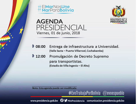 Una de las últimas agendas de Morales publicadas por el Ministerio de la Presidencia.
