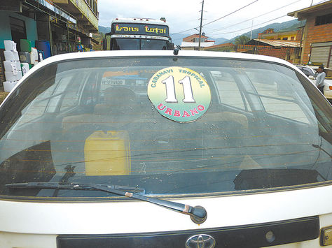 Un chuto de Caranavi Tropical con letrero de taxi urbano.