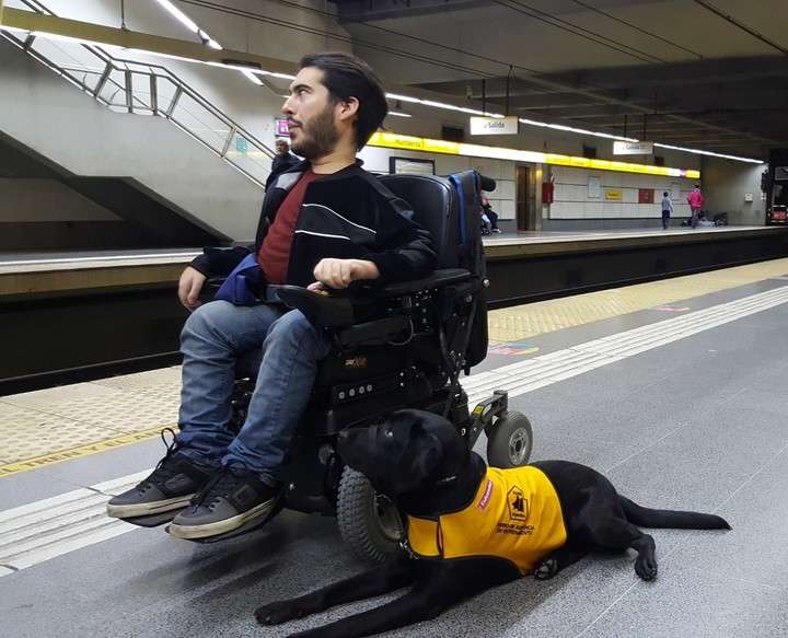 Un perro de asistencia con su dueño, en el subte porteño (Archivo)