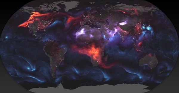 El mapa de los aerosoles del planeta correspondientes al día 23 de agosto pasado (Foto: NASA)