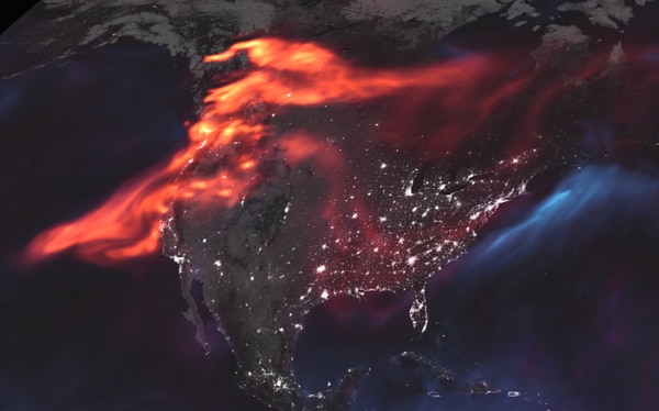 La huella en la atmósfera de los fuegos forestales en Estados Unidos y Canadá (Foto: NASA)